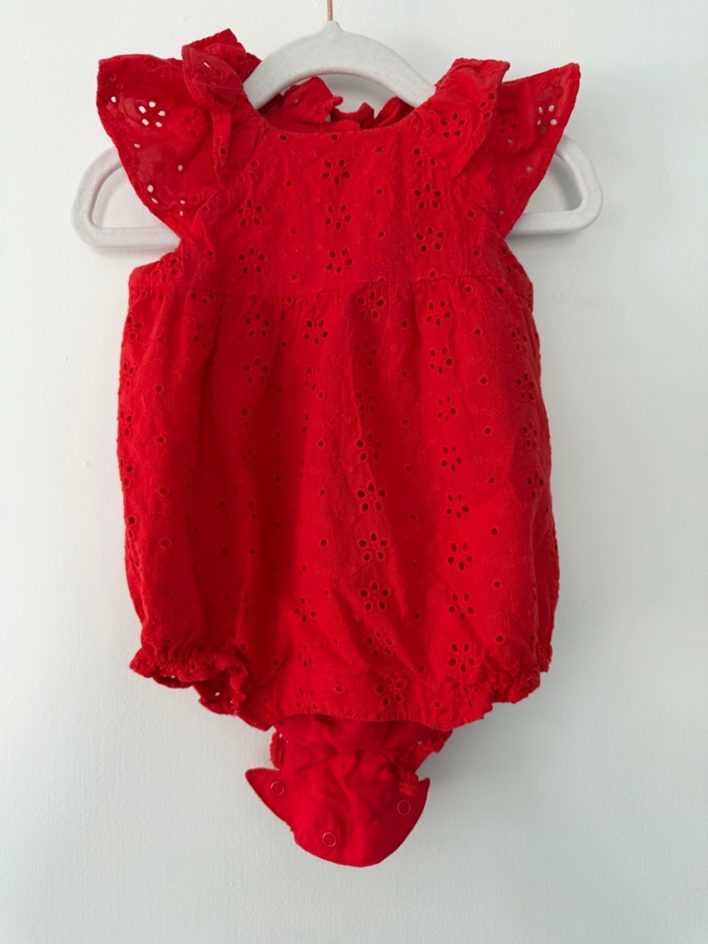 Janie and Jack Red Eyelet Bubble Romper baby girl size 3-6m